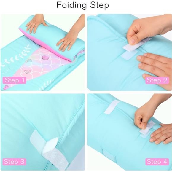 Toddler Nap Mat with Removable Pillow and Blanket - Pink Mermaids 48 x 20 - Picture 4 of 7